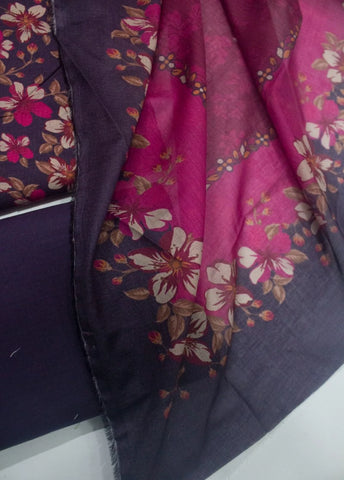 3 Piece Printed Purple Color Unstitched Suit