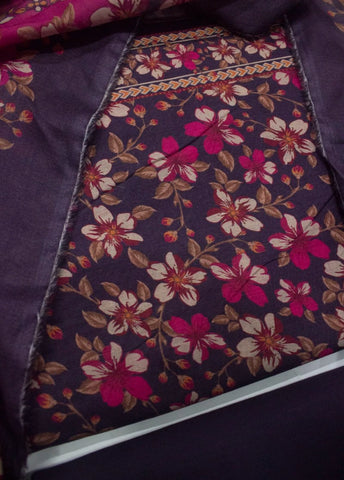 3 Piece Printed Purple Color Unstitched Suit