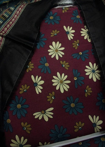 3 Piece Printed Maroon Color Unstitched Suit