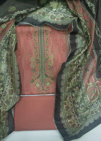 3 Piece Digital Printed Peach Color Unstitched Suit