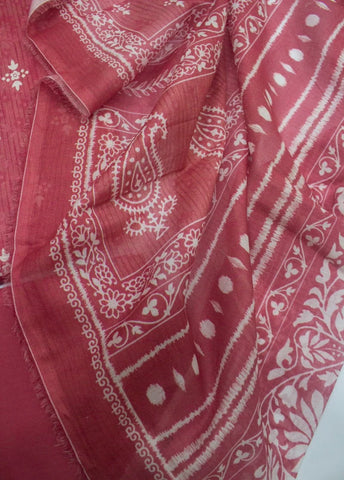 3 Piece Digital Printed Coral Pink Color Unstitched Suit