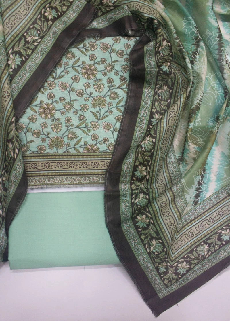 3 Piece Digital Printed Mint Green Color Unstitched Suit