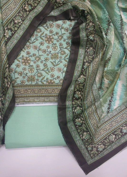 3 Piece Digital Printed Mint Green Color Unstitched Suit