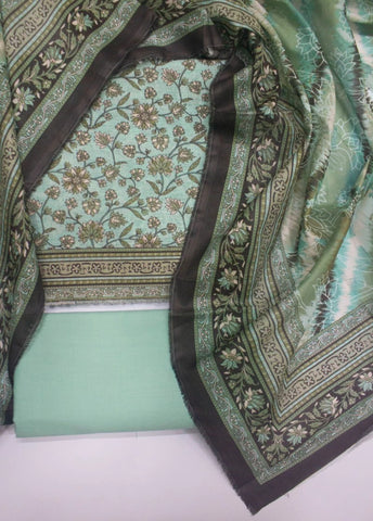 3 Piece Digital Printed Mint Green Color Unstitched Suit
