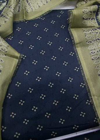 3 Piece Digital Printed Navy Blue Color Unstitched Suit
