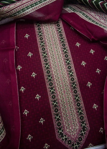 3 Piece Digital Printed Maroon Color Unstitched Suit