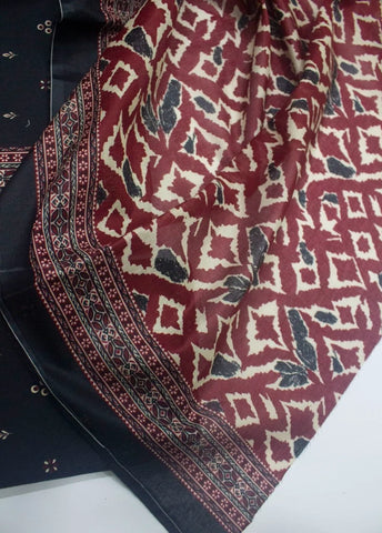 3 Piece Digital Printed Black Color Unstitched Suit