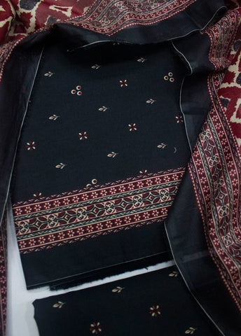 3 Piece Digital Printed Black Color Unstitched Suit