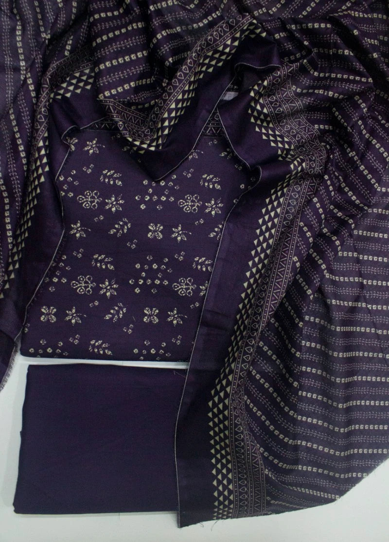 3 Piece Digital Printed Purple Color Unstitched Suit