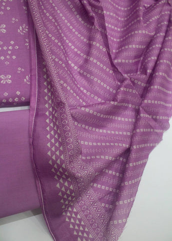 3 Piece Digital Printed Lilac Color Unstitched Suit
