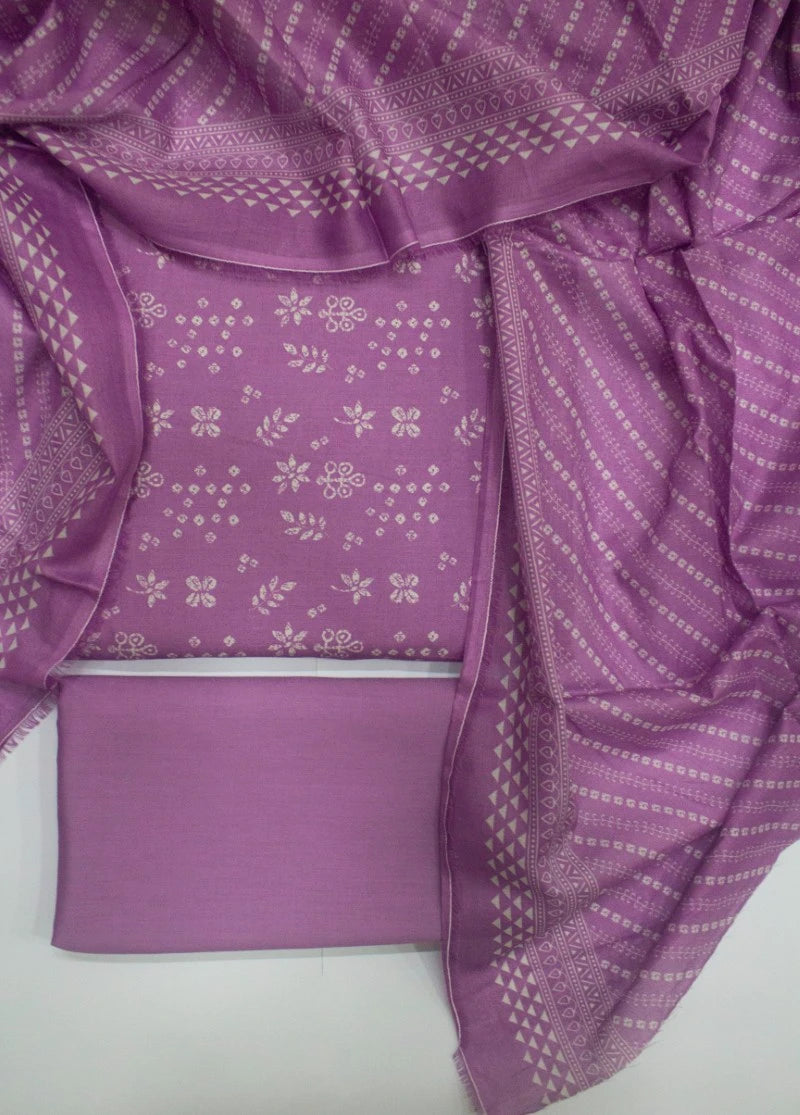 3 Piece Digital Printed Lilac Color Unstitched Suit