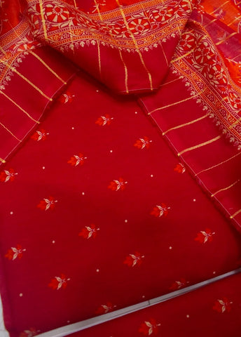 3 Piece Digital Printed Red Color Unstitched Suit