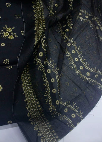 3 Piece Digital Printed Black Color Unstitched Suit