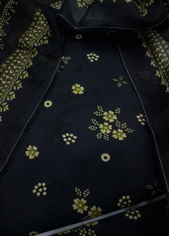 3 Piece Digital Printed Black Color Unstitched Suit