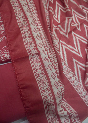 3 Piece Digital Printed Coral Pink Color Unstitched Suit