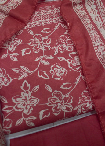 3 Piece Digital Printed Coral Pink Color Unstitched Suit