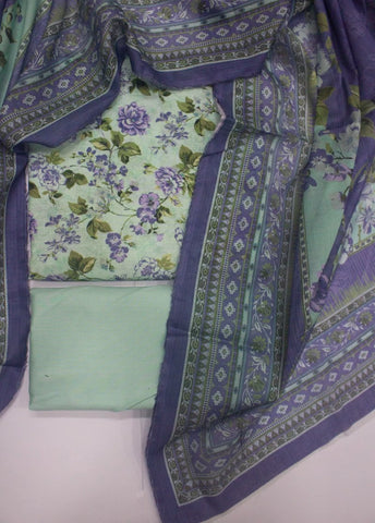 3 Piece Digital Printed Mint Green Color Unstitched Suit