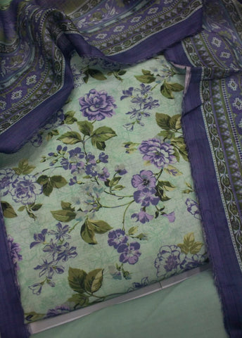 3 Piece Digital Printed Mint Green Color Unstitched Suit