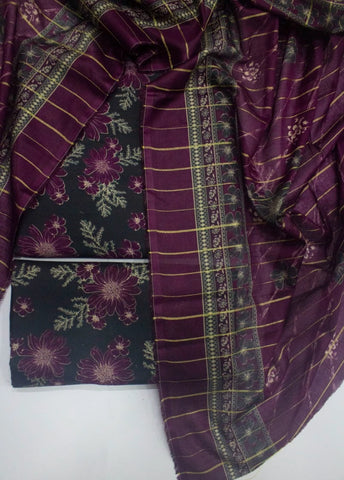 3 Piece Digital Printed Black Color Unstitched Suit