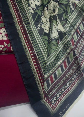 3 Piece Digital Printed Red Color Unstitched Suit