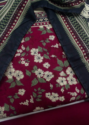 3 Piece Digital Printed Red Color Unstitched Suit