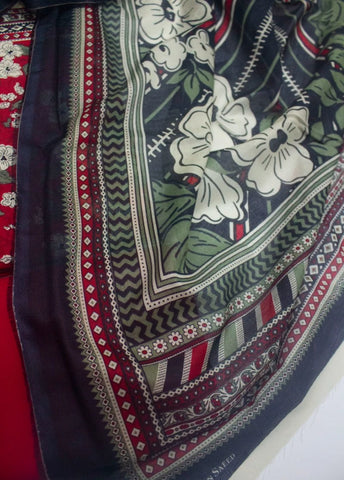3 Piece Digital Printed Red Color Unstitched Suit