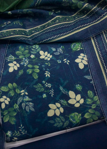 3 Piece Digital Printed Blue Color Unstitched Suit