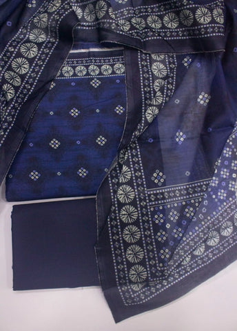 3 Piece Digital Printed Navy Blue Color Unstitched Suit