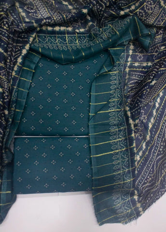 3 Piece Digital Printed Teal Color Unstitched Suit
