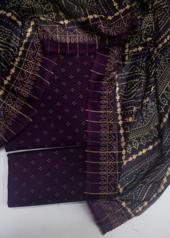 3 Piece Digital Printed Plum Color Unstitched Suit