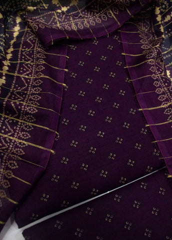 3 Piece Digital Printed Plum Color Unstitched Suit