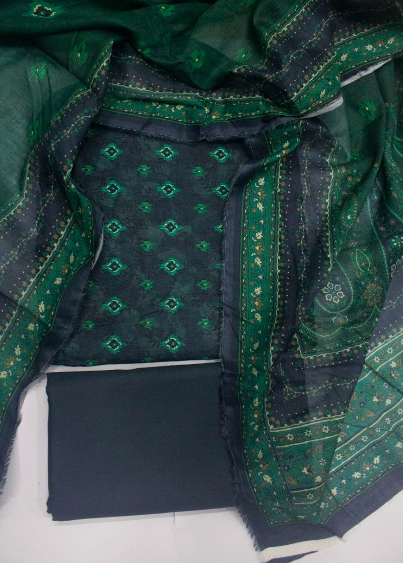 3 Piece Digital Printed Teal Color Unstitched Suit