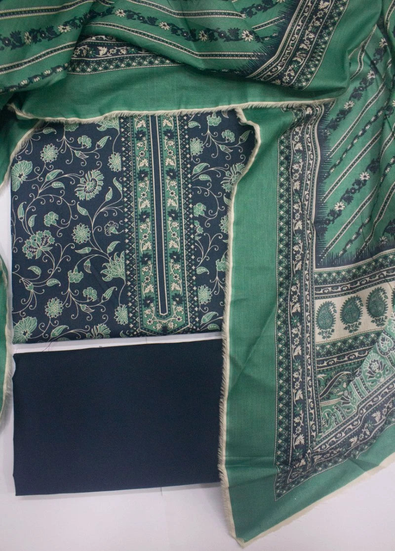 3 Piece Digital Printed Blue Color Unstitched Suit