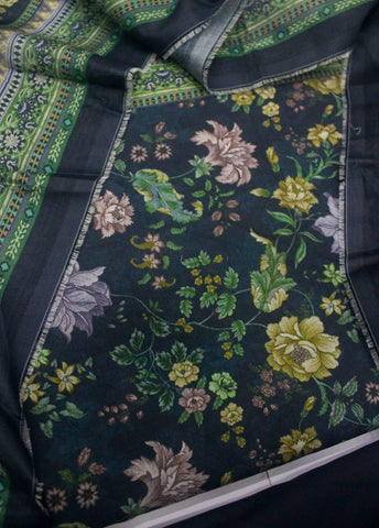 3 Piece Digital Printed Navy Blue Color Unstitched Suit