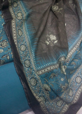 3 Piece Digital Printed Tiffany Blue Color Unstitched Suit
