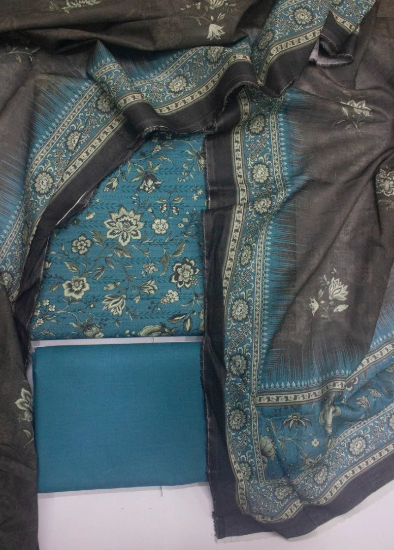 3 Piece Digital Printed Tiffany Blue Color Unstitched Suit