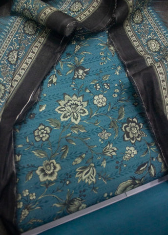 3 Piece Digital Printed Tiffany Blue Color Unstitched Suit