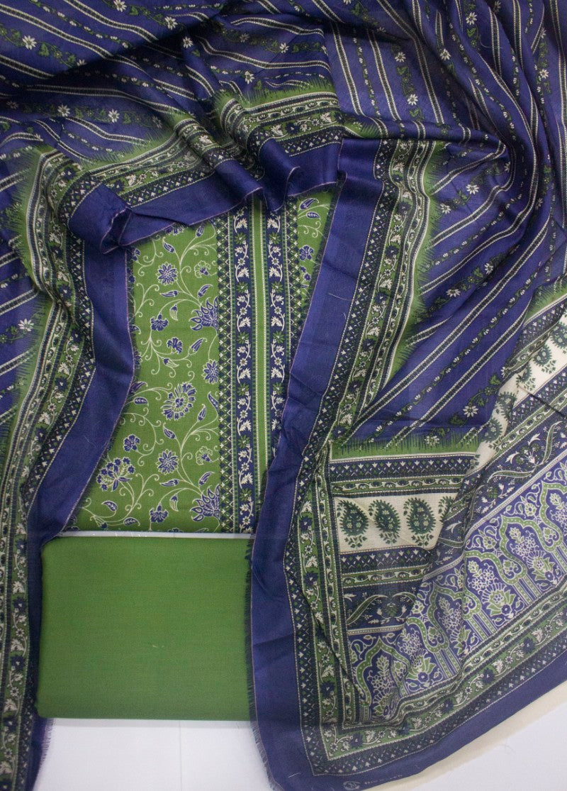 3 Piece Digital Printed Green Color Unstitched Suit