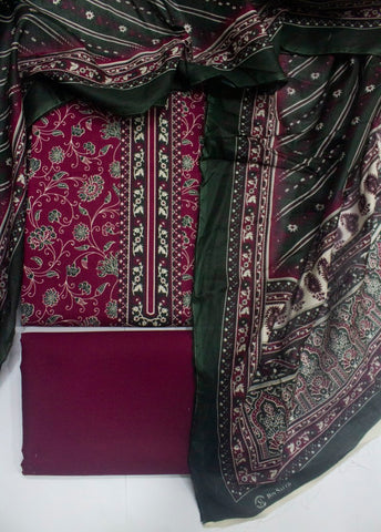 3 Piece Digital Printed Red Color Unstitched Suit