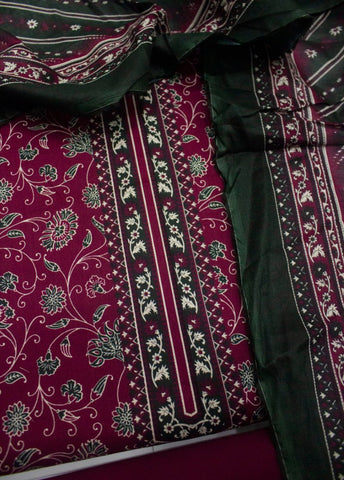 3 Piece Digital Printed Red Color Unstitched Suit
