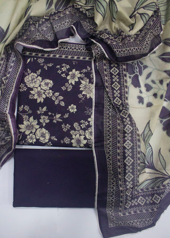 3 Piece Digital Printed Purple Color Unstitched Suit