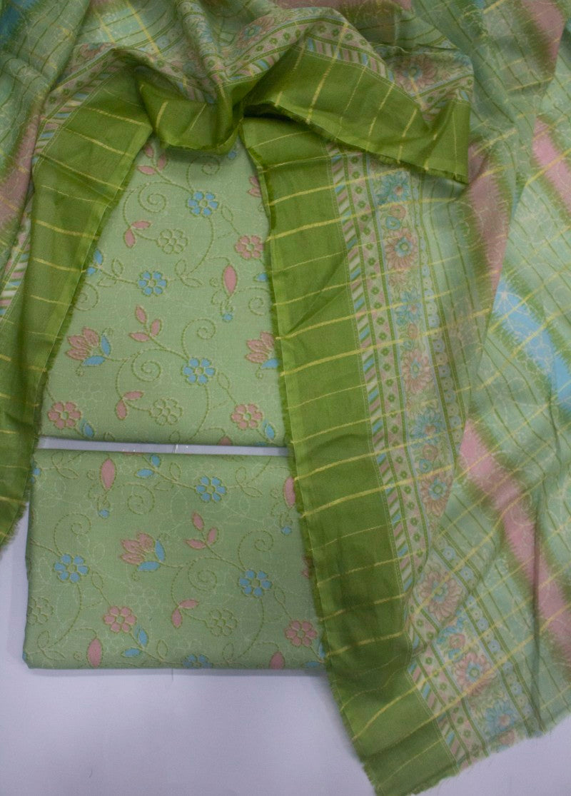 3 Piece Digital Printed Pastel Green Color Unstitched Suit