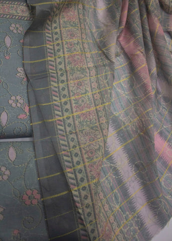 3 Piece Digital Printed Grey Color Unstitched Suit