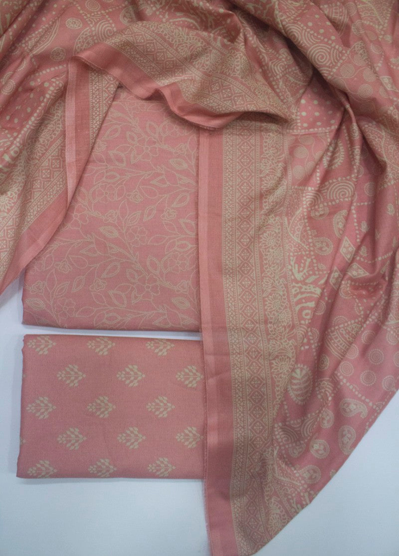 3 Piece Digital Printed Peach Color Unstitched Suit