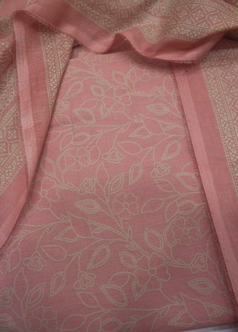 3 Piece Digital Printed Peach Color Unstitched Suit