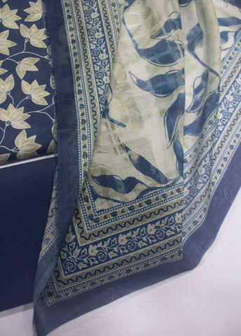 3 Piece Digital Printed Blue Color Unstitched Suit