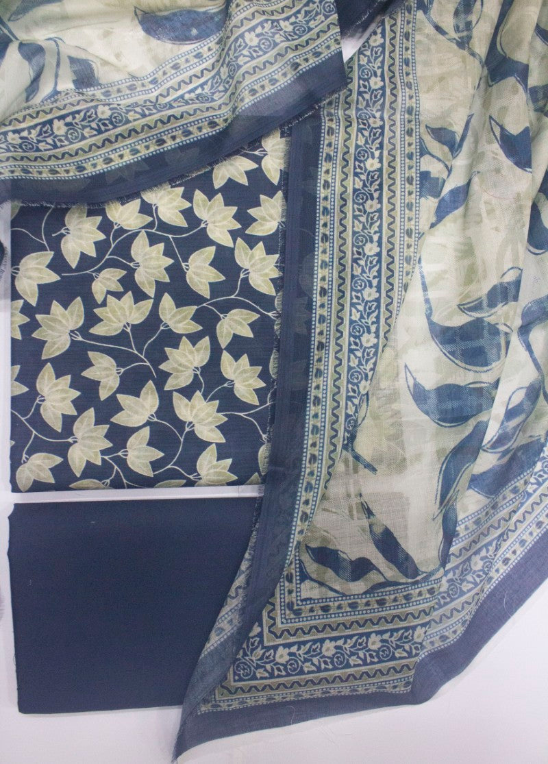 3 Piece Digital Printed Blue Color Unstitched Suit
