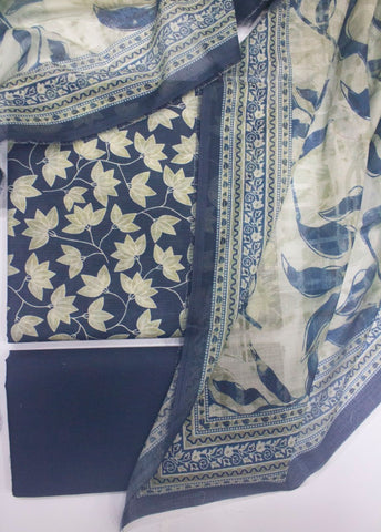3 Piece Digital Printed Blue Color Unstitched Suit