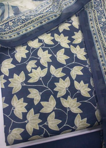 3 Piece Digital Printed Blue Color Unstitched Suit