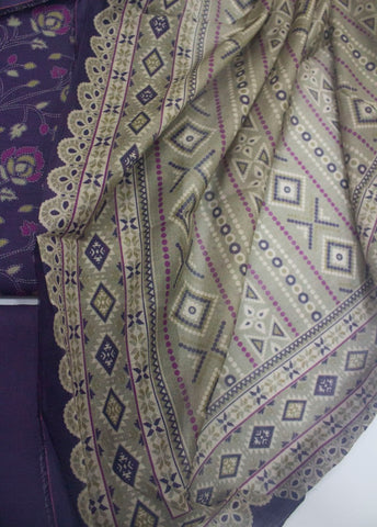 3 Piece Digital Printed Purple Color Unstitched Suit